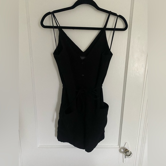 Top shop black button up romper with tie belt - Picture 1 of 3